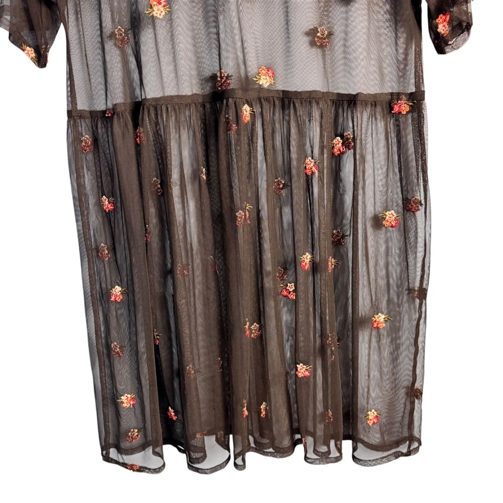 ASOS Whimsical Sheer Mesh Floral Embroidered Babydoll Top US 8 Coquette Grunge - Picture 6 of 7